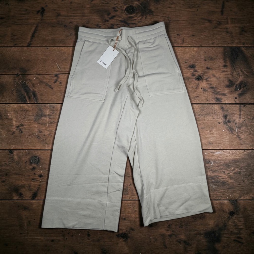 NWT Quince SuperSoft Fleece Cropped Wide Leg Pants Off-White Womens S